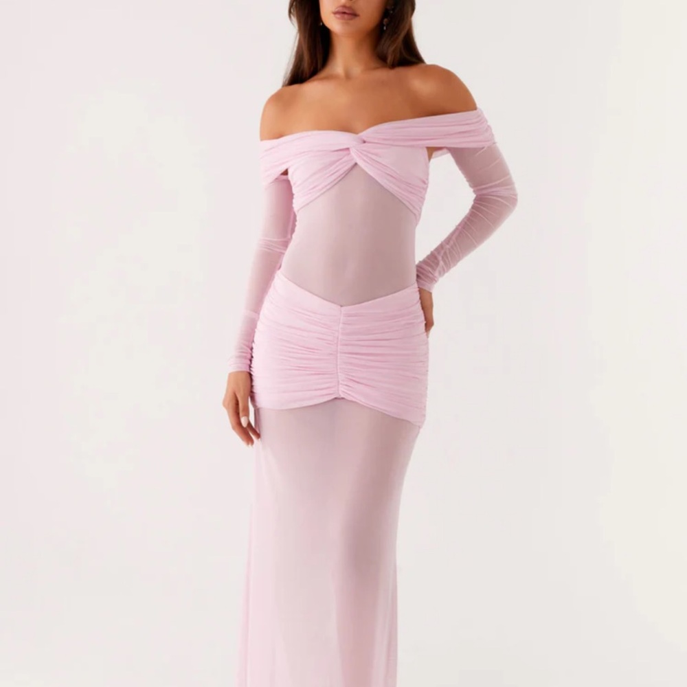 Peppermayo Blush Pink Off-Shoulder Maxi Dress